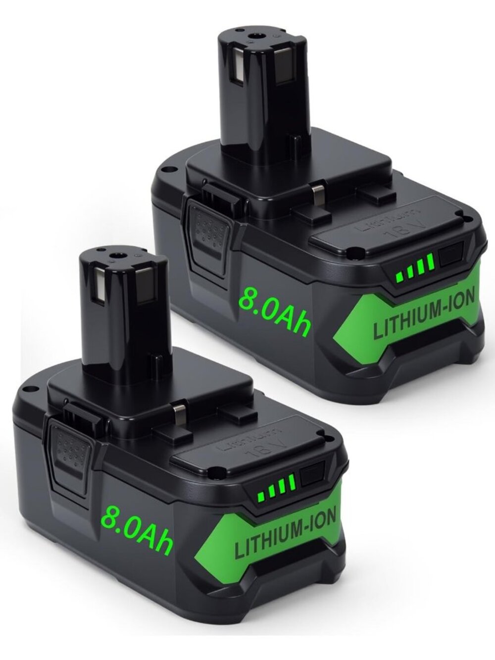 High-Capacity 8000mAh 18V Li-Ion Battery Replacement - 2-Pack for Power Tools